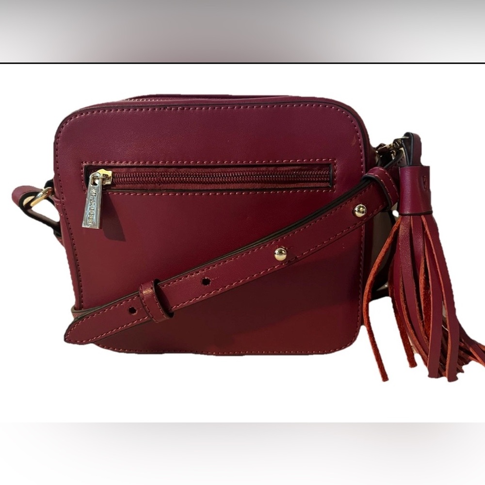 KC Jagger Genuine Leather Burgundy Camera Crossbody Bag with Tassel